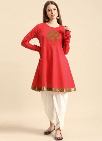 Alluring Red Rayon Embroidered Party Wear Kurti