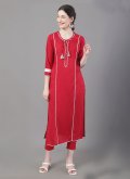 Alluring Red Rayon Plain Work Pant Style Suit - 1