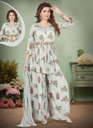 Alluring Sea Green Chinon Floral Print Salwar Suit