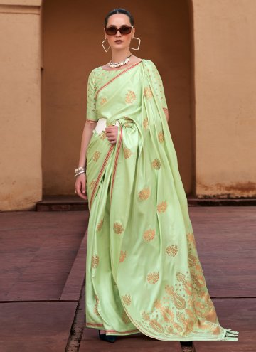 Alluring Sea Green Satin Woven Designer Saree