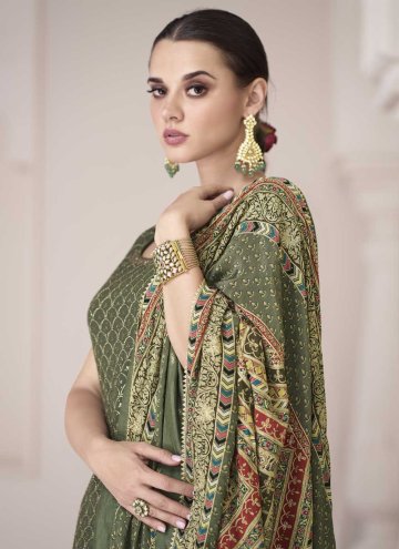 Alluring Sequins Work Silk Green Trendy Salwar Kameez