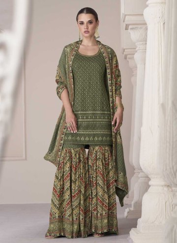 Alluring Sequins Work Silk Green Trendy Salwar Kam
