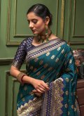 Alluring Teal Banarasi Woven Classic Designer Saree - 1