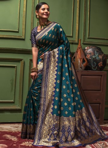 Alluring Teal Banarasi Woven Classic Designer Sare
