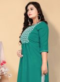 Alluring Teal Cotton  Embroidered Designer Kurti for Casual - 2