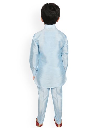 Alluring Turquoise Art Dupion Silk Plain Work Kurta Pyjama