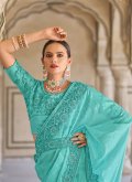 Alluring Turquoise Fancy Fabric Embroidered Designer Saree - 1
