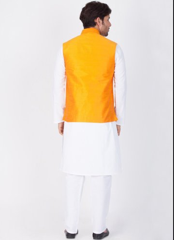 Alluring White and Yellow Art Dupion Silk Fancy work Kurta Payjama With Jacket