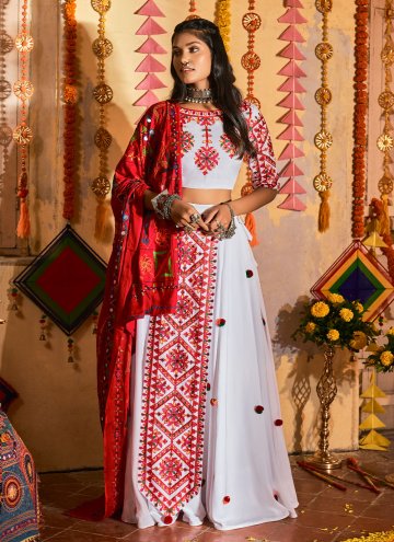 Alluring White Cotton  Embroidered A Line Lehenga 