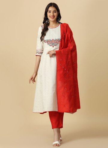 Alluring White Cotton  Embroidered Designer Salwar
