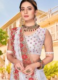 Alluring White Net Embroidered Designer Saree for Engagement - 1
