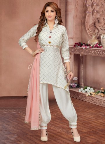 Alluring White Silk Embroidered Trendy Salwar Suit