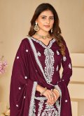 Alluring Wine Art Silk Embroidered Palazzo Suit - 1