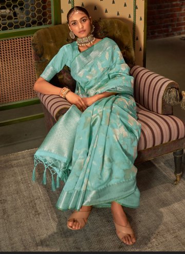 Alluring Woven Handloom Silk Aqua Blue Classic Designer Saree