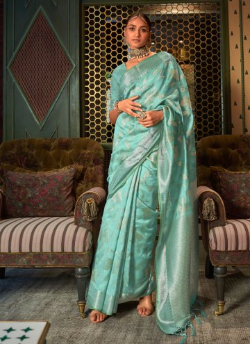 Alluring Woven Handloom Silk Aqua Blue Classic Des