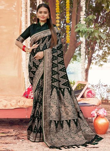 Alluring Woven Satin Silk Green Trendy Saree