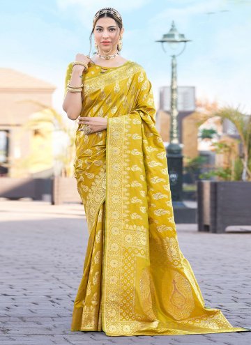 Alluring Woven Silk Gold Contemporary Saree