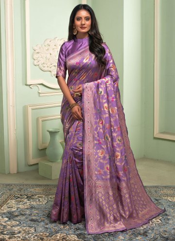 Alluring Woven Silk Lavender Contemporary Saree