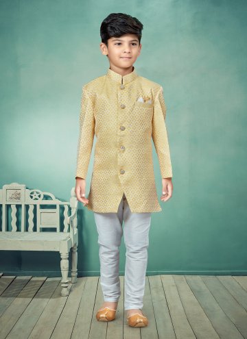 Alluring Yellow Banarasi Jacquard Buttons Indo Wes