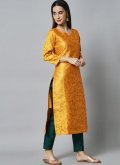 Alluring Yellow Cotton Silk Jacquard Work Salwar Suit for Festival - 3