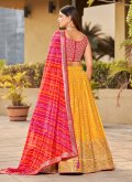 Alluring Yellow Georgette Embroidered A Line Lehenga Choli - 2