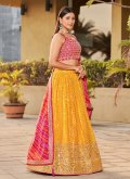 Alluring Yellow Georgette Embroidered A Line Lehenga Choli - 3