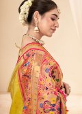 Alluring Yellow Handloom Silk Jacquard Work Trendy Saree - 1