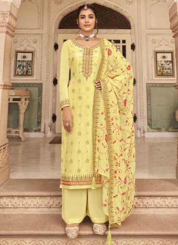 Alluring Yellow Jacquard Embroidered Pakistani Suit