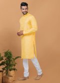 Alluring Yellow Poly Cotton Embroidered Kurta Pyjama - 2
