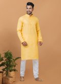 Alluring Yellow Poly Cotton Embroidered Kurta Pyjama - 3
