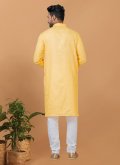 Alluring Yellow Poly Cotton Embroidered Kurta Pyjama - 4
