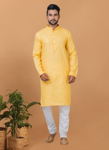 Alluring Yellow Poly Cotton Embroidered Kurta Pyjama
