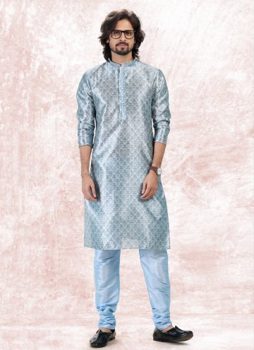 Amazing Aqua Blue Banarasi Jacquard Fancy work Kurta Pyjama