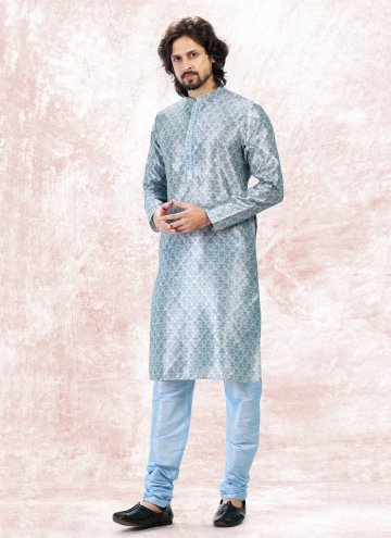 Amazing Aqua Blue Banarasi Jacquard Fancy work Kurta Pyjama