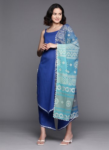 Amazing Blue Cotton  Plain Work Salwar Suit