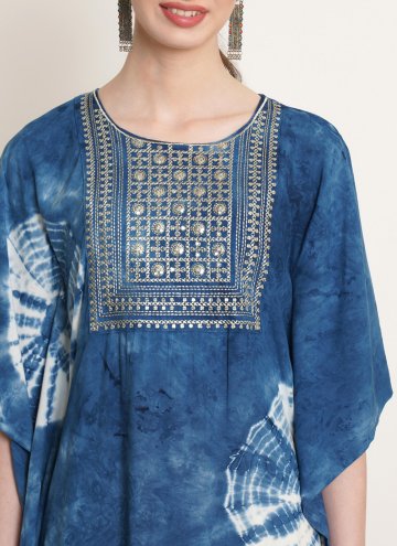 Amazing Blue Rayon Embroidered Designer Kurti for Ceremonial