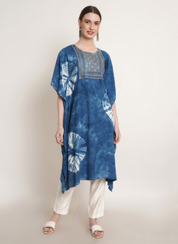 Amazing Blue Rayon Embroidered Designer Kurti for 