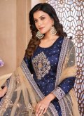 Amazing Blue Tafeta Silk Embroidered Anarkali Salwar Kameez for Ceremonial - 3