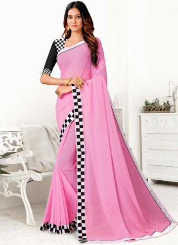 Amazing Border Georgette Pink Trendy Saree