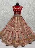 Amazing Diamond Work Velvet Red Designer Lehenga Choli - 1
