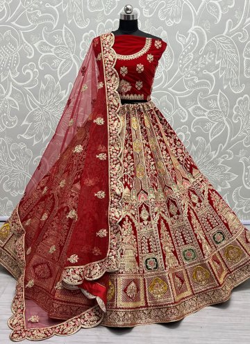 Amazing Diamond Work Velvet Red Designer Lehenga Choli