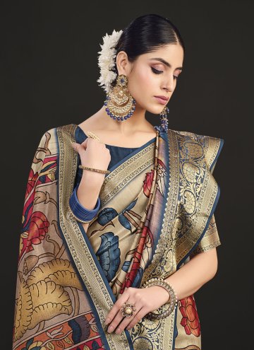 Amazing Digital Print Tussar Silk Multi Colour Contemporary Saree