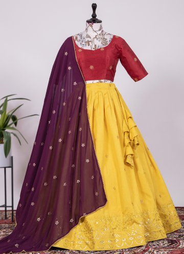 Amazing Embroidered Banglori Silk Yellow A Line Le