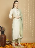 Amazing Embroidered Chanderi Silk Off White Salwar Suit - 3