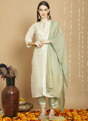 Amazing Embroidered Chanderi Silk Off White Salwar Suit