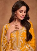 Amazing Embroidered Chinon Yellow Trendy Salwar Suit - 1