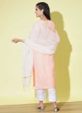 Amazing Embroidered Cotton  Peach Pant Style Suit - 1