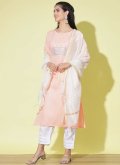 Amazing Embroidered Cotton  Peach Pant Style Suit - 2