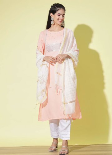 Amazing Embroidered Cotton  Peach Pant Style Suit