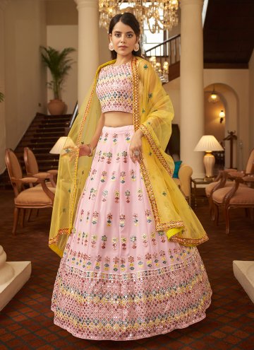 Amazing Embroidered Faux Georgette Pink Lehenga Ch